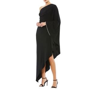 Mac Duggal Ieena 11247 Black One Shoulder Asymmetrical Hem Flowy Dress Size 4